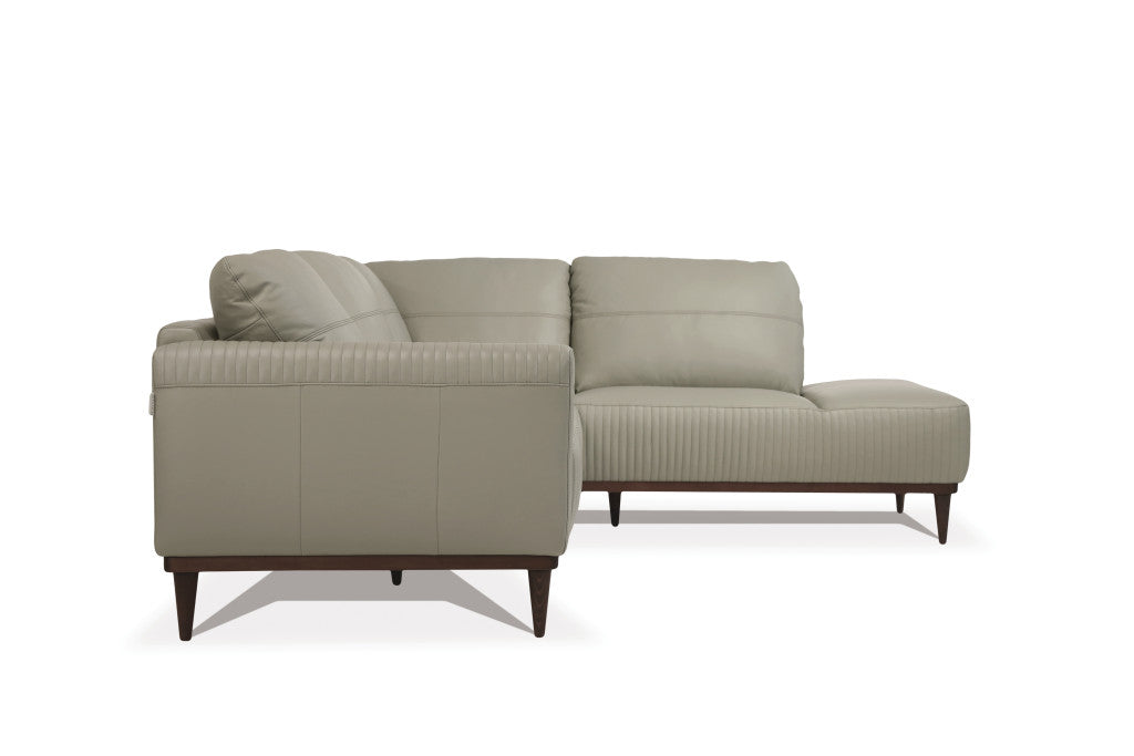 Light Green Leather L Shaped Two Piece Sofa and Chaise Sectional-3