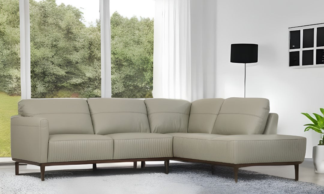 Light Green Leather L Shaped Two Piece Sofa and Chaise Sectional-6