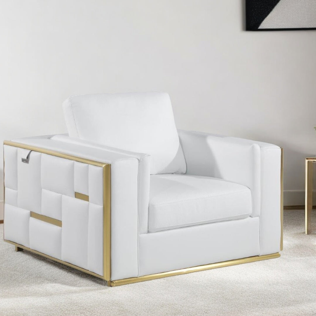 47" White And Gold Top Grain Leather Club Chair-1