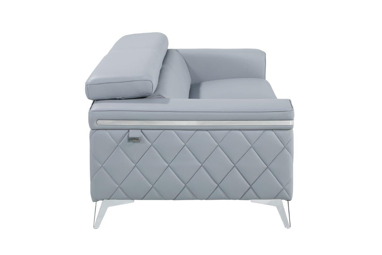 89" Light Blue Italian Leather Sofa With Silver Legs-5