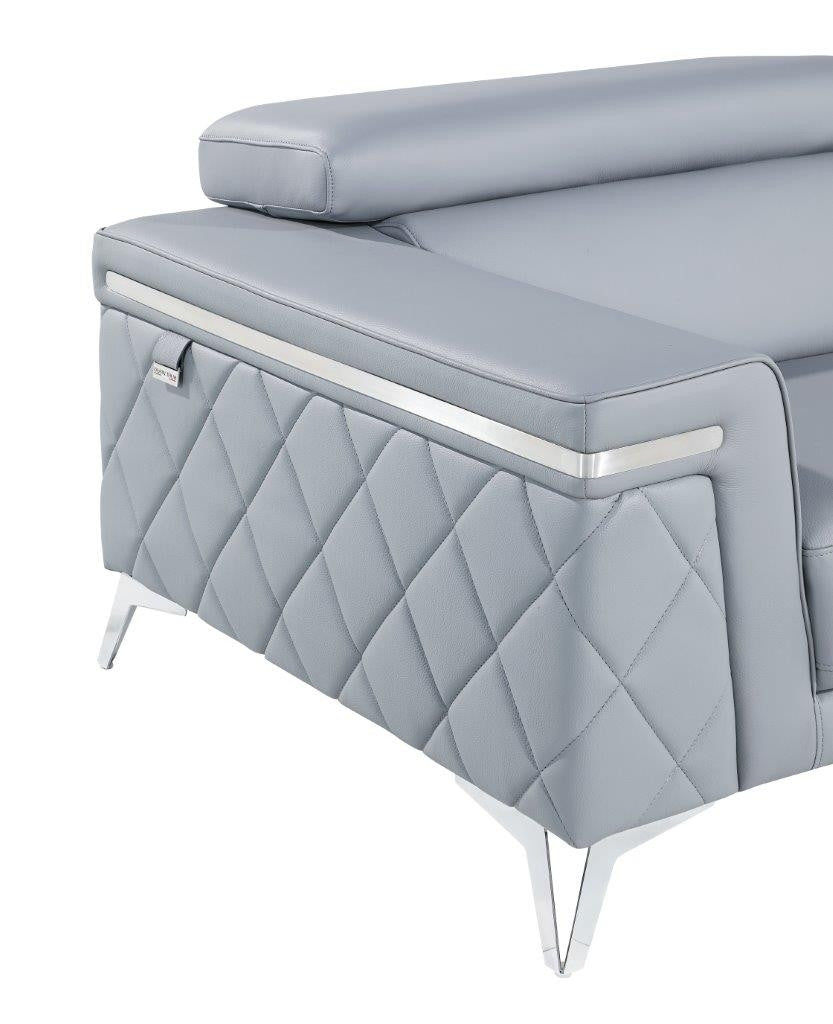 89" Light Blue Italian Leather Sofa With Silver Legs-8