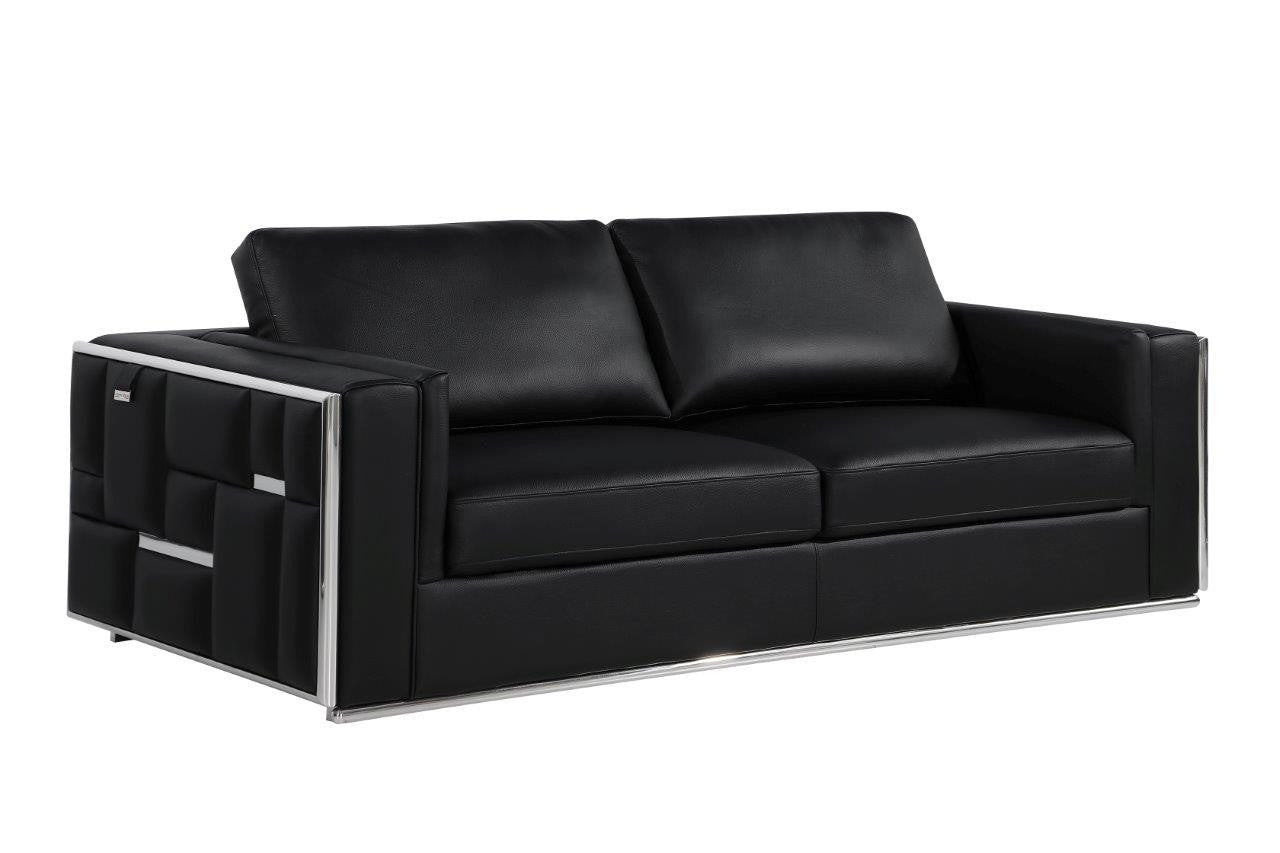 89" Black Italian Leather Sofa With Silver Legs-1