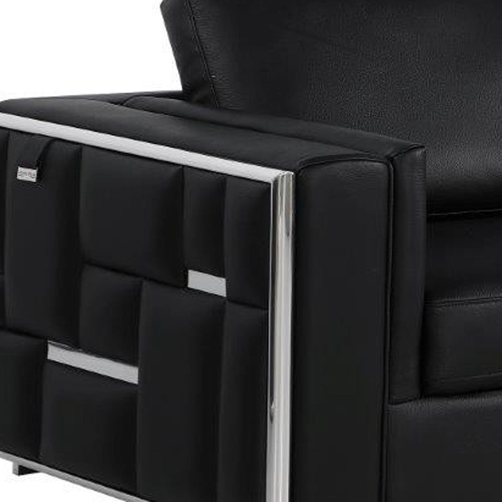 89" Black Italian Leather Sofa With Silver Legs-8