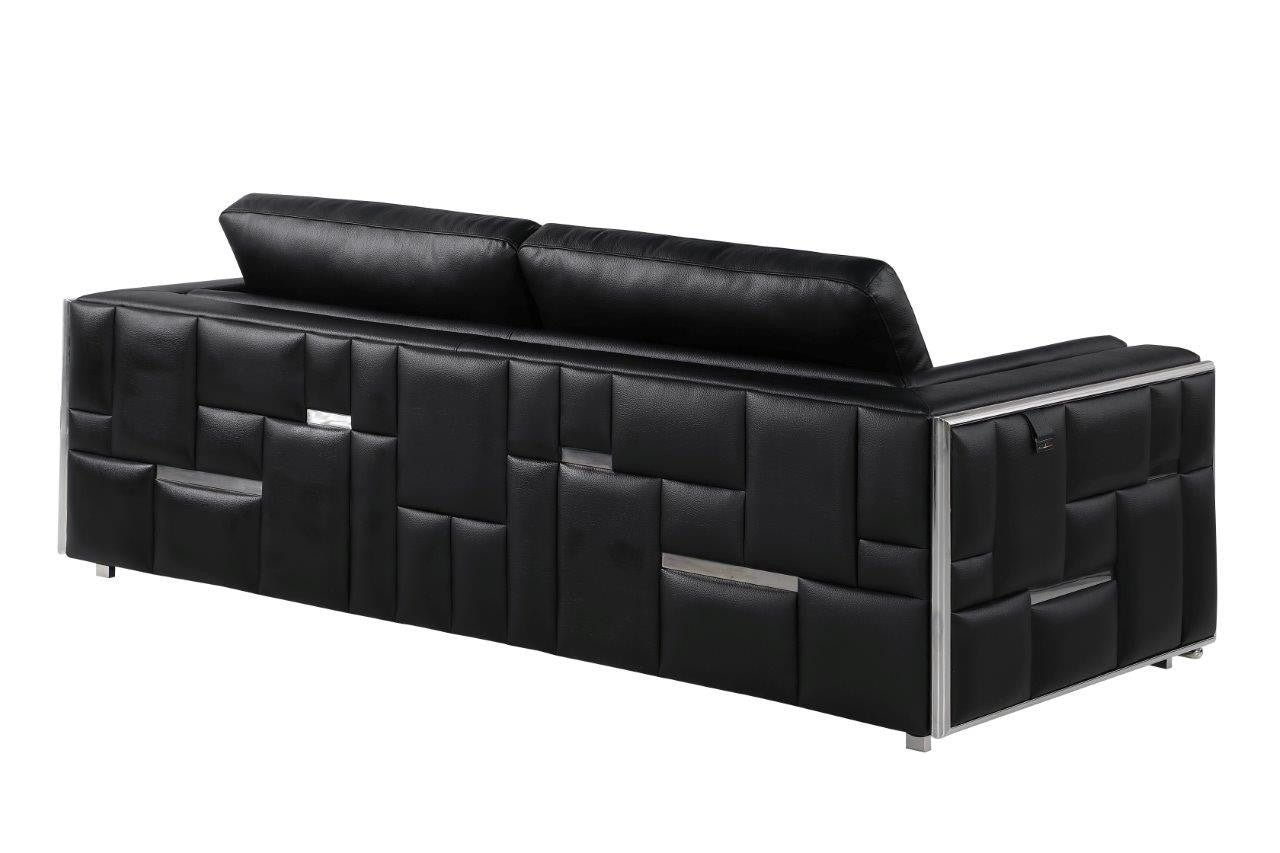 89" Black Italian Leather Sofa With Silver Legs-2