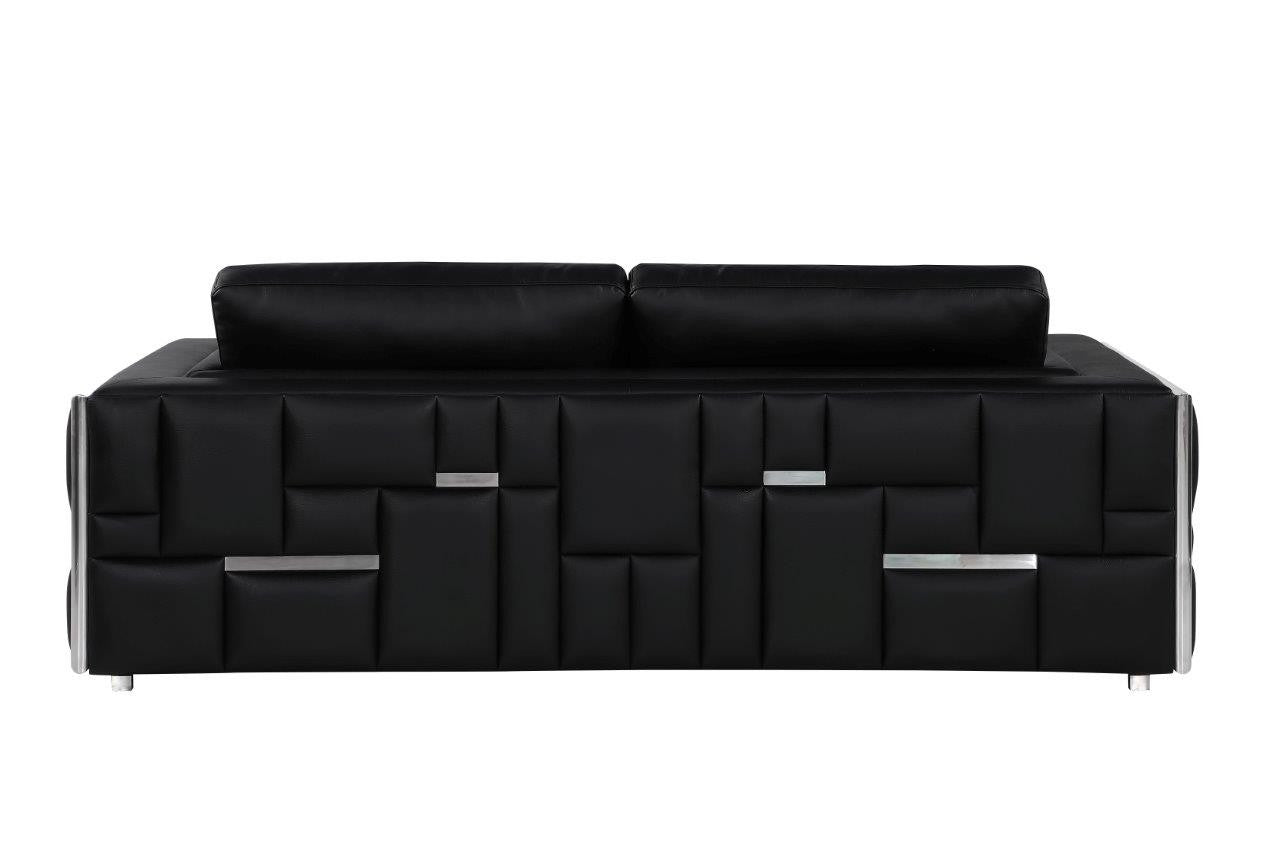 89" Black Italian Leather Sofa With Silver Legs-5