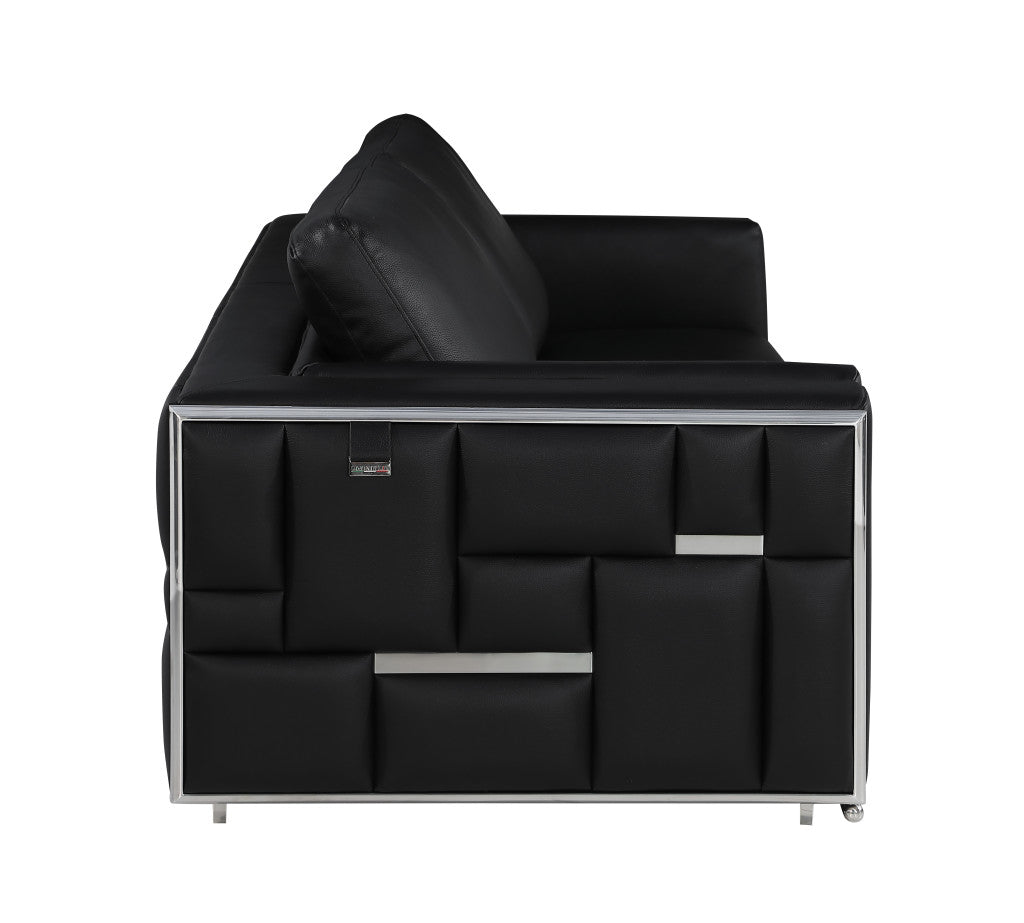 89" Black Italian Leather Sofa With Silver Legs-6