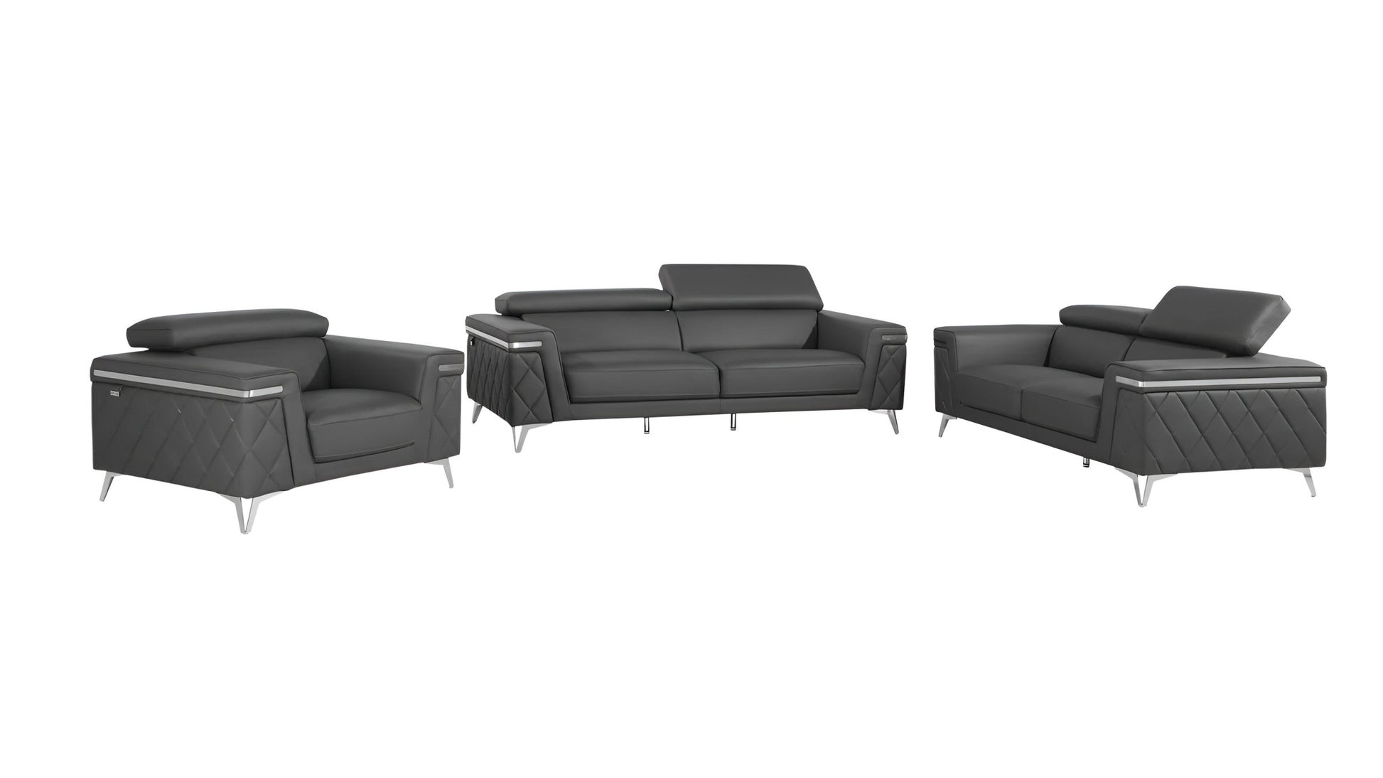 Three Piece Gray Top Grain Leather Five Person Seating Set-1