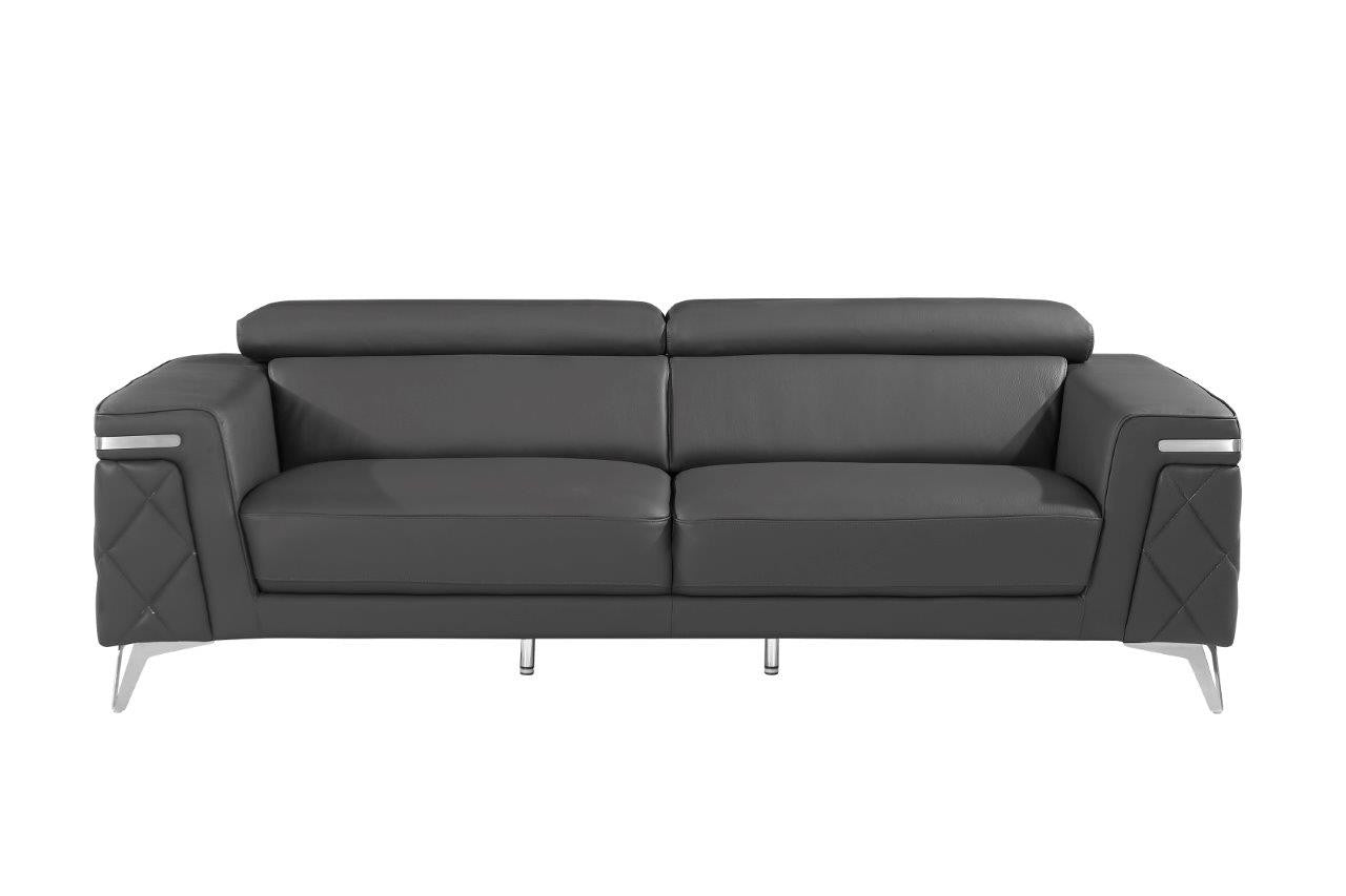 Three Piece Gray Top Grain Leather Five Person Seating Set-3