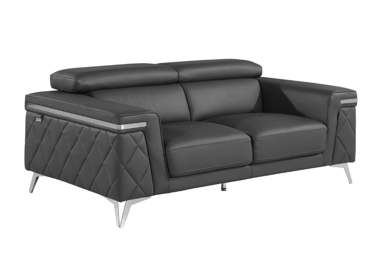Three Piece Gray Top Grain Leather Five Person Seating Set-7