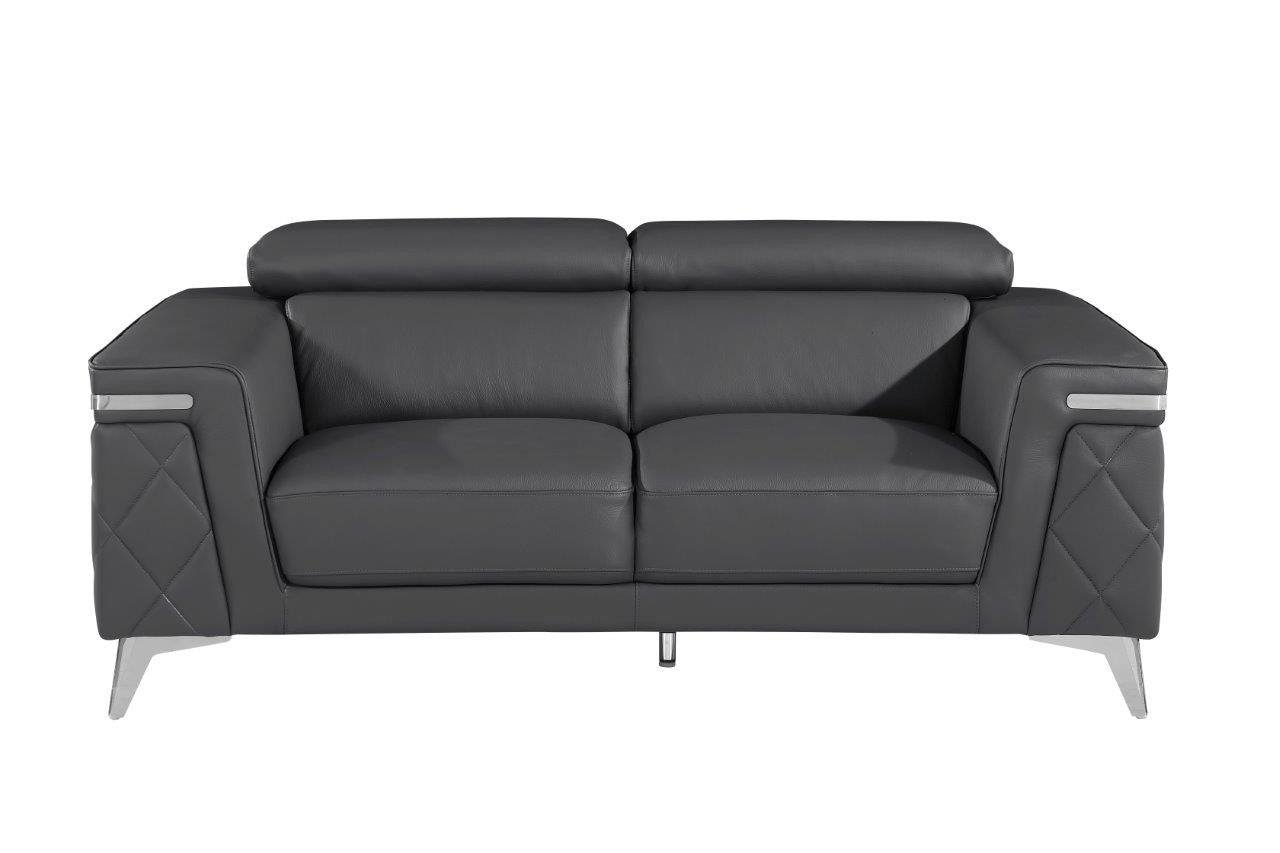 Three Piece Gray Top Grain Leather Five Person Seating Set-8
