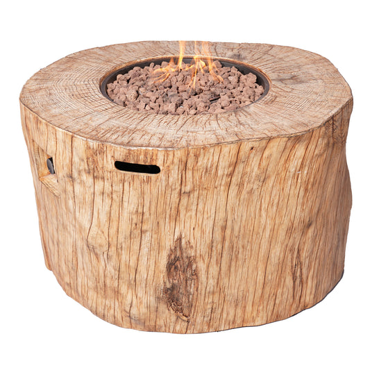 37" Brown Faux Wood Stump Propane Round Fire pit With Cover-0
