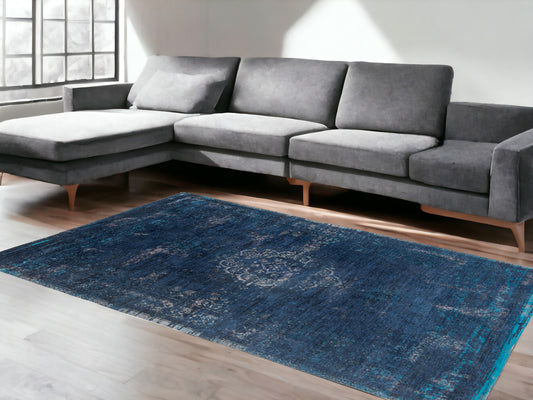 9' X 13' Blue and Gray Medallion Non Skid Area Rug-0