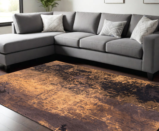 9' X 13' Yellow and Brown Abstract Non Skid Area Rug-0