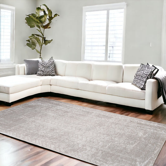 9' X 13' Gray and White Chevron Non Skid Area Rug-0