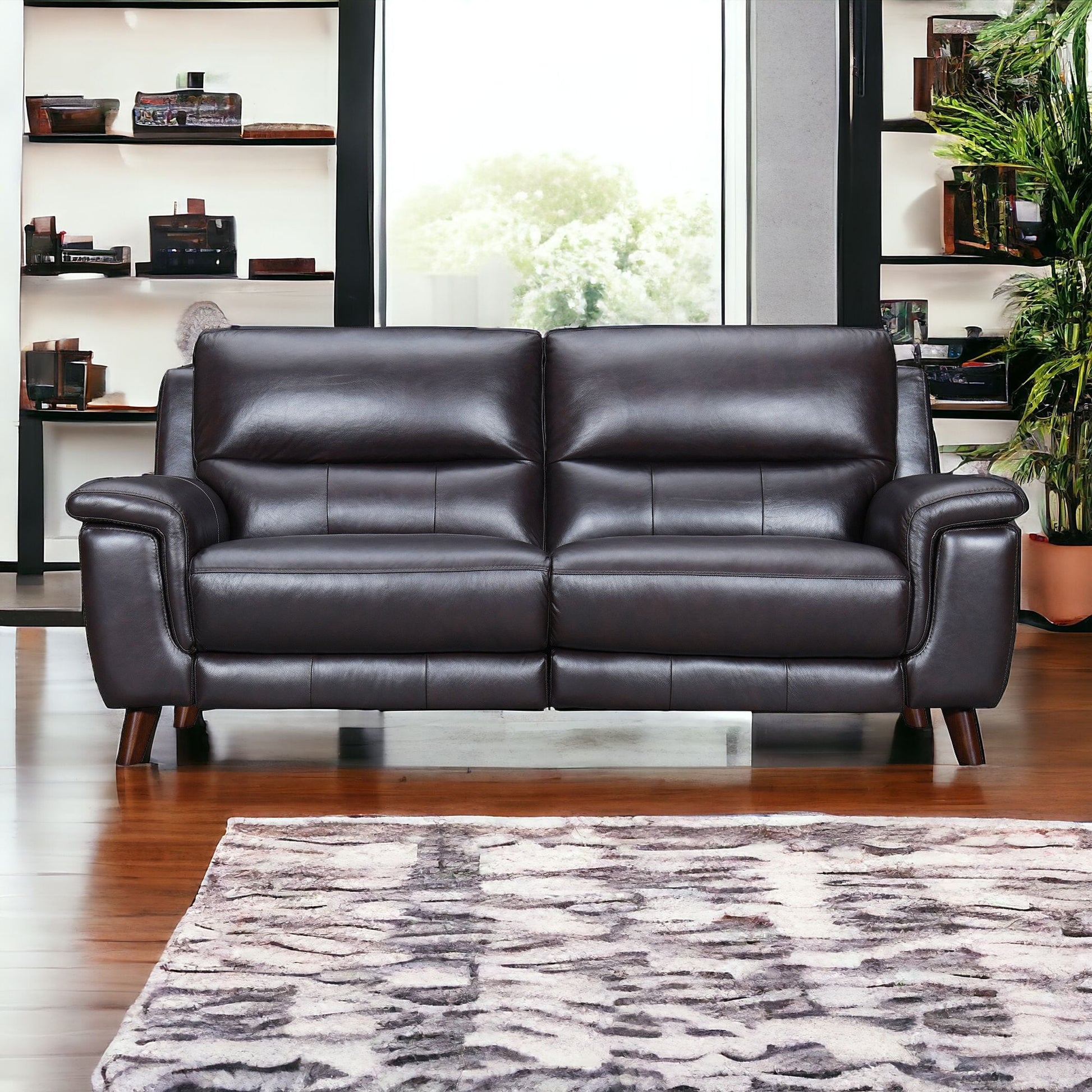 Three Piece Indoor Brown Leather Six Person Seating Set-1