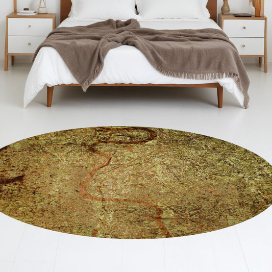 8' Green and Brown Round Abstract Non Skid Area Rug-0