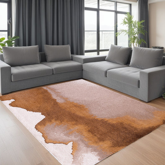 9' X 13' Yellow and Brown Abstract Non Skid Area Rug-0