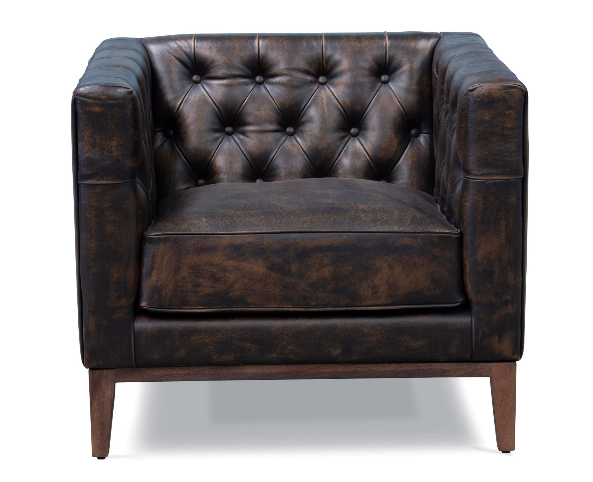 33" Brown and Black Antiqued Top Grain Leather Tufted Club Chair-0