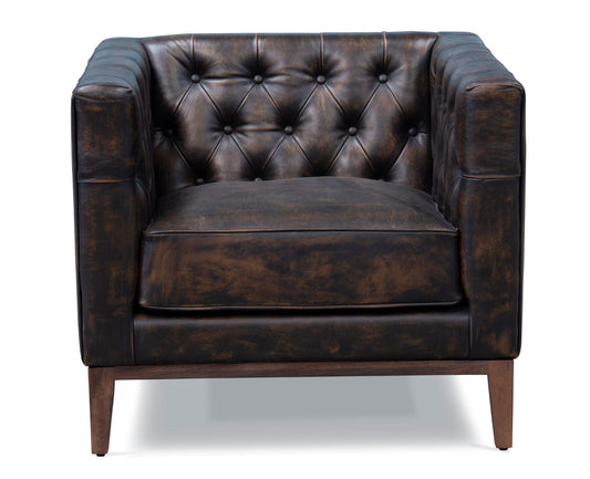 33" Brown and Black Antiqued Top Grain Leather Tufted Club Chair-0