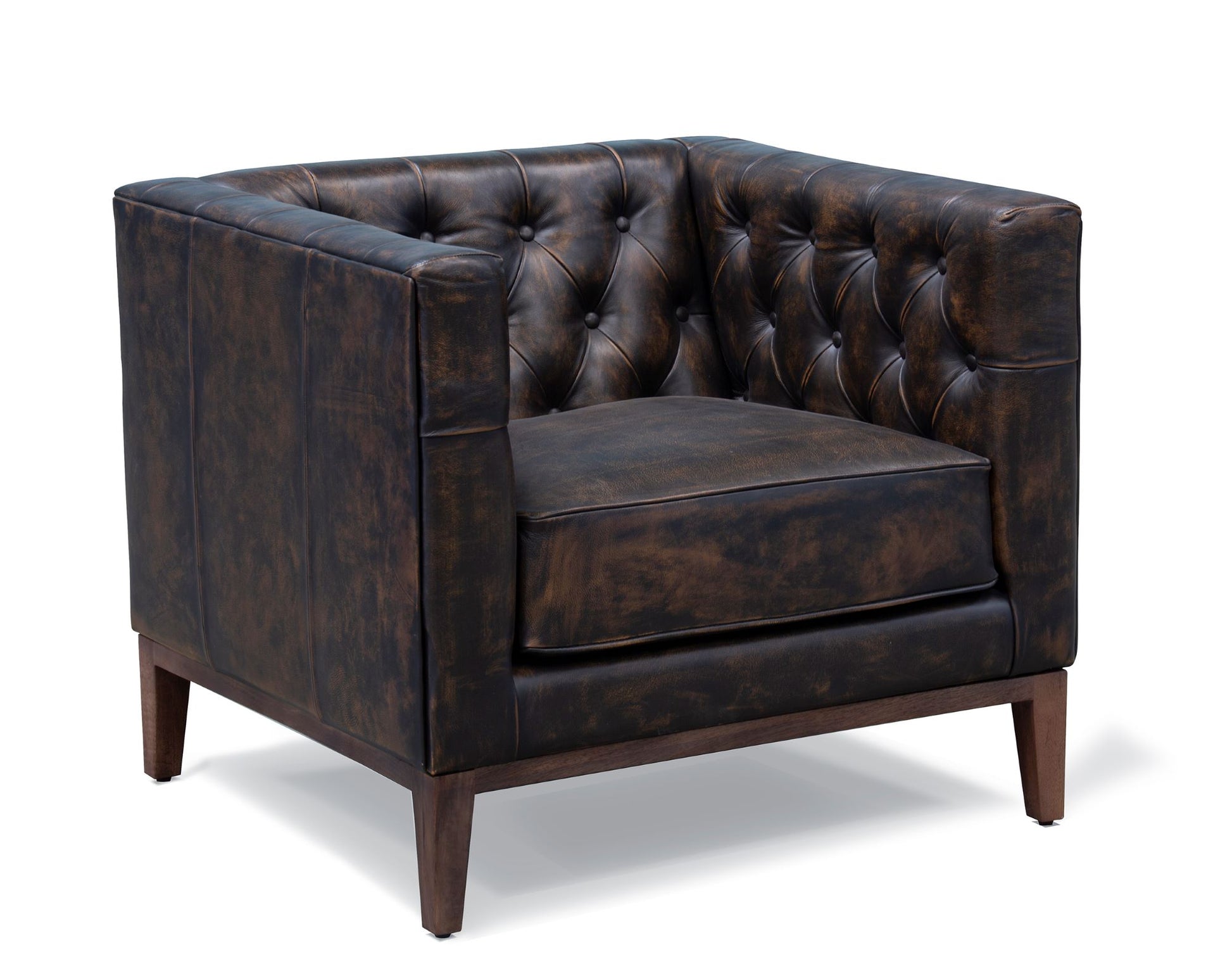 33" Brown and Black Antiqued Top Grain Leather Tufted Club Chair-2