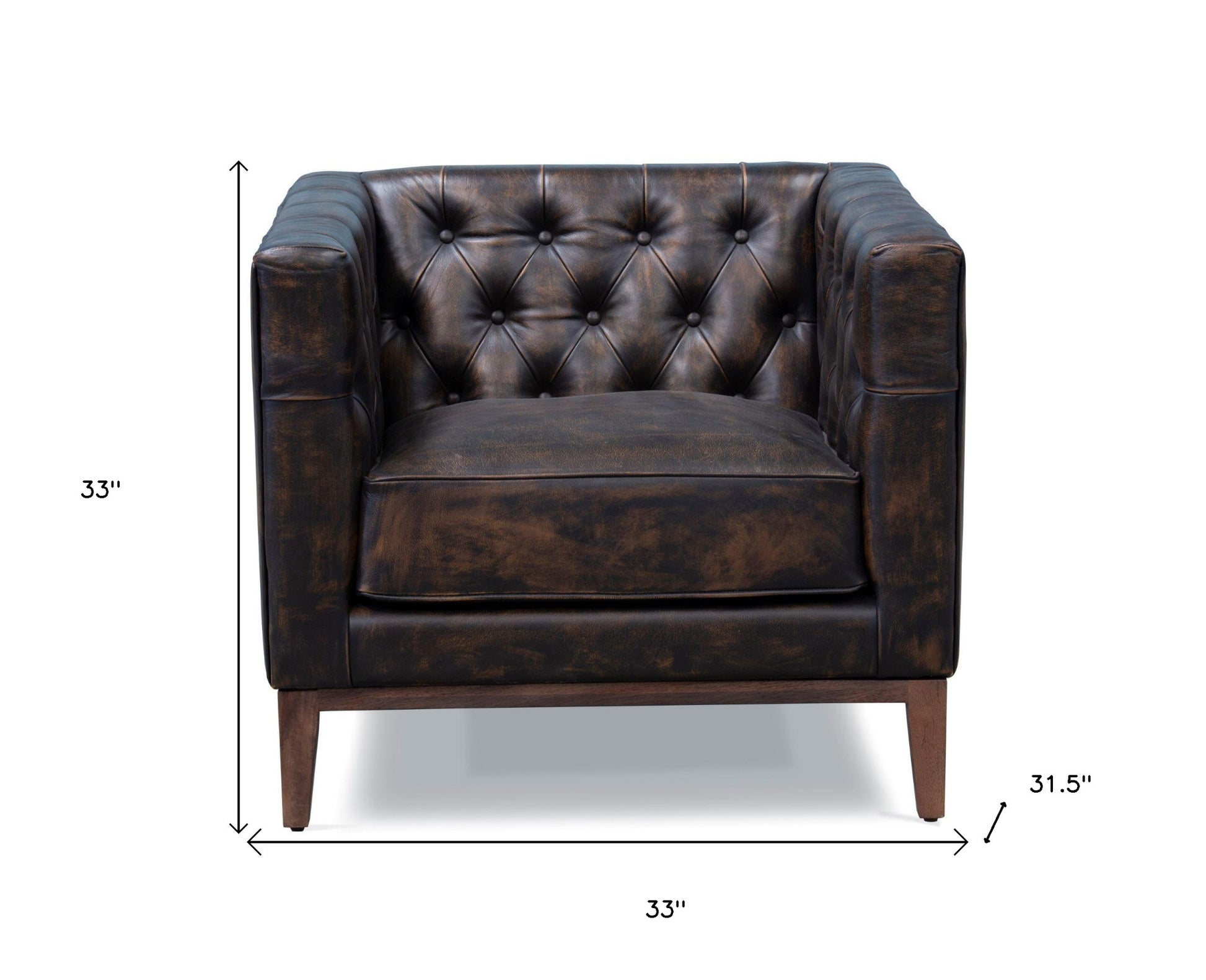 33" Brown and Black Antiqued Top Grain Leather Tufted Club Chair-7