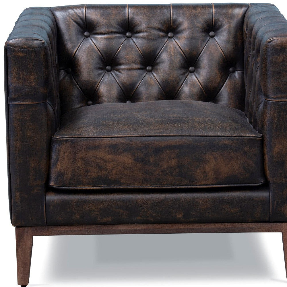 33" Brown and Black Antiqued Top Grain Leather Tufted Club Chair-5