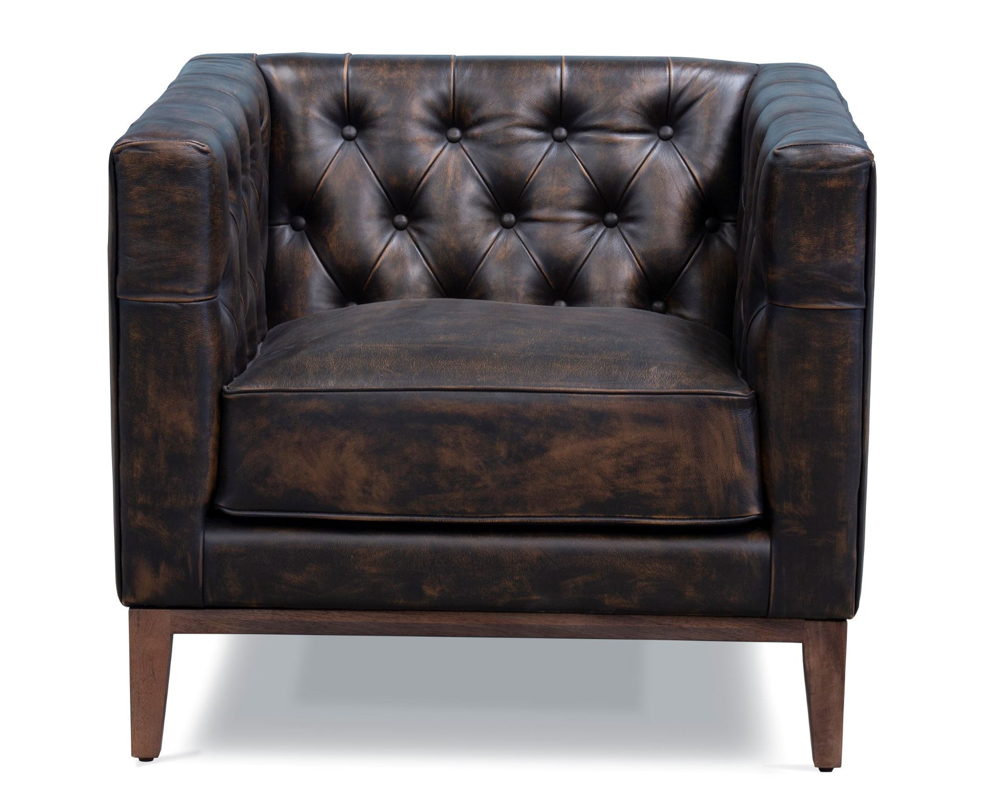 33" Brown and Black Antiqued Top Grain Leather Tufted Club Chair-4