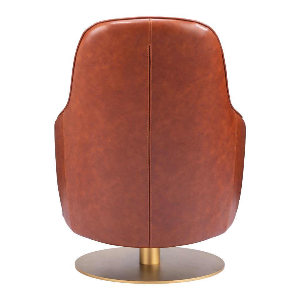 28" Brown And Gold Faux Leather And Faux Leather Swivel Arm Chair-3