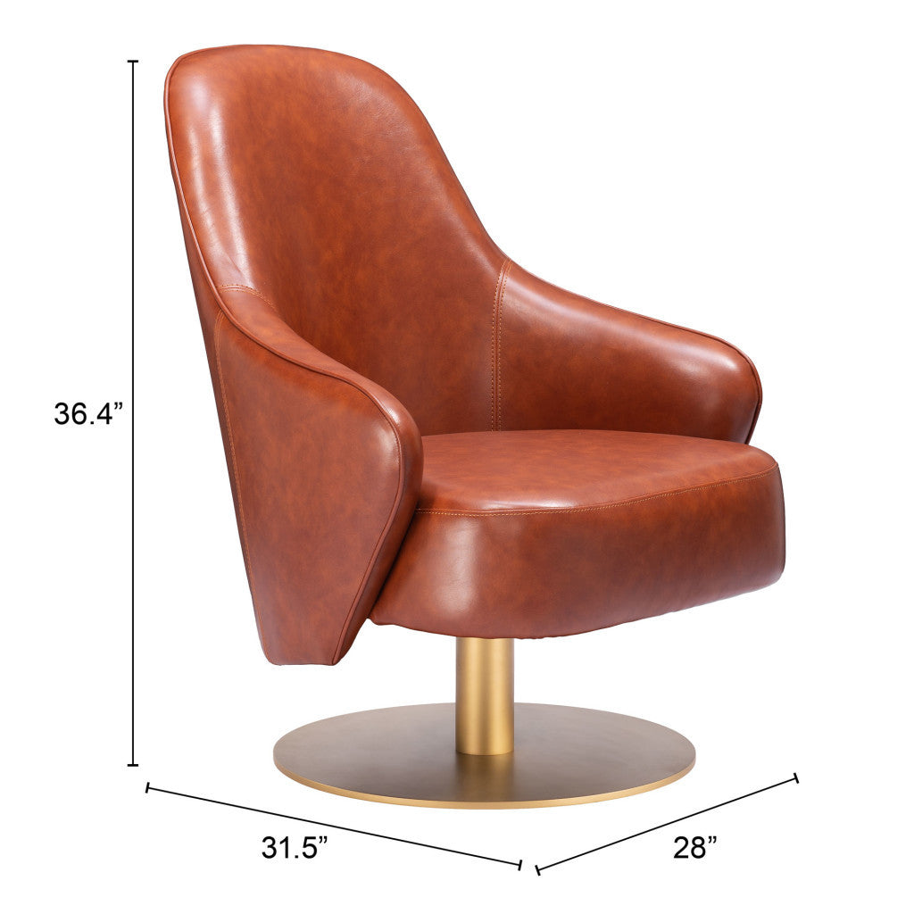 28" Brown And Gold Faux Leather And Faux Leather Swivel Arm Chair-7