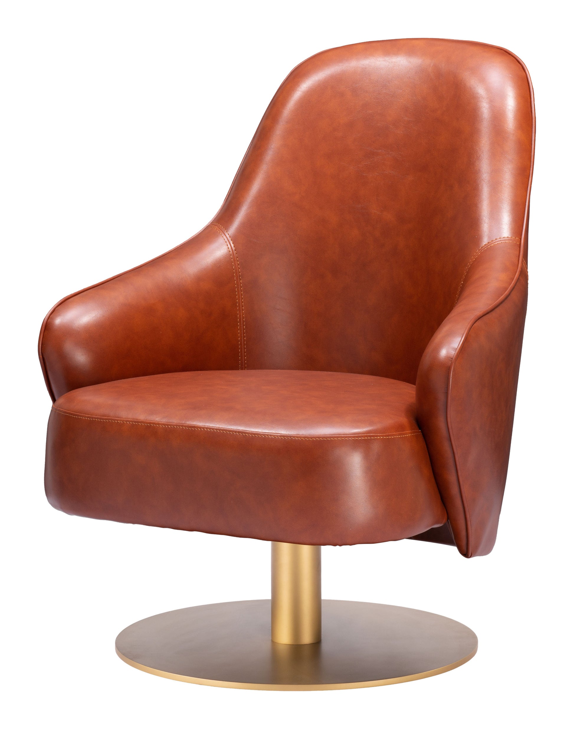 28" Brown And Gold Faux Leather And Faux Leather Swivel Arm Chair-4