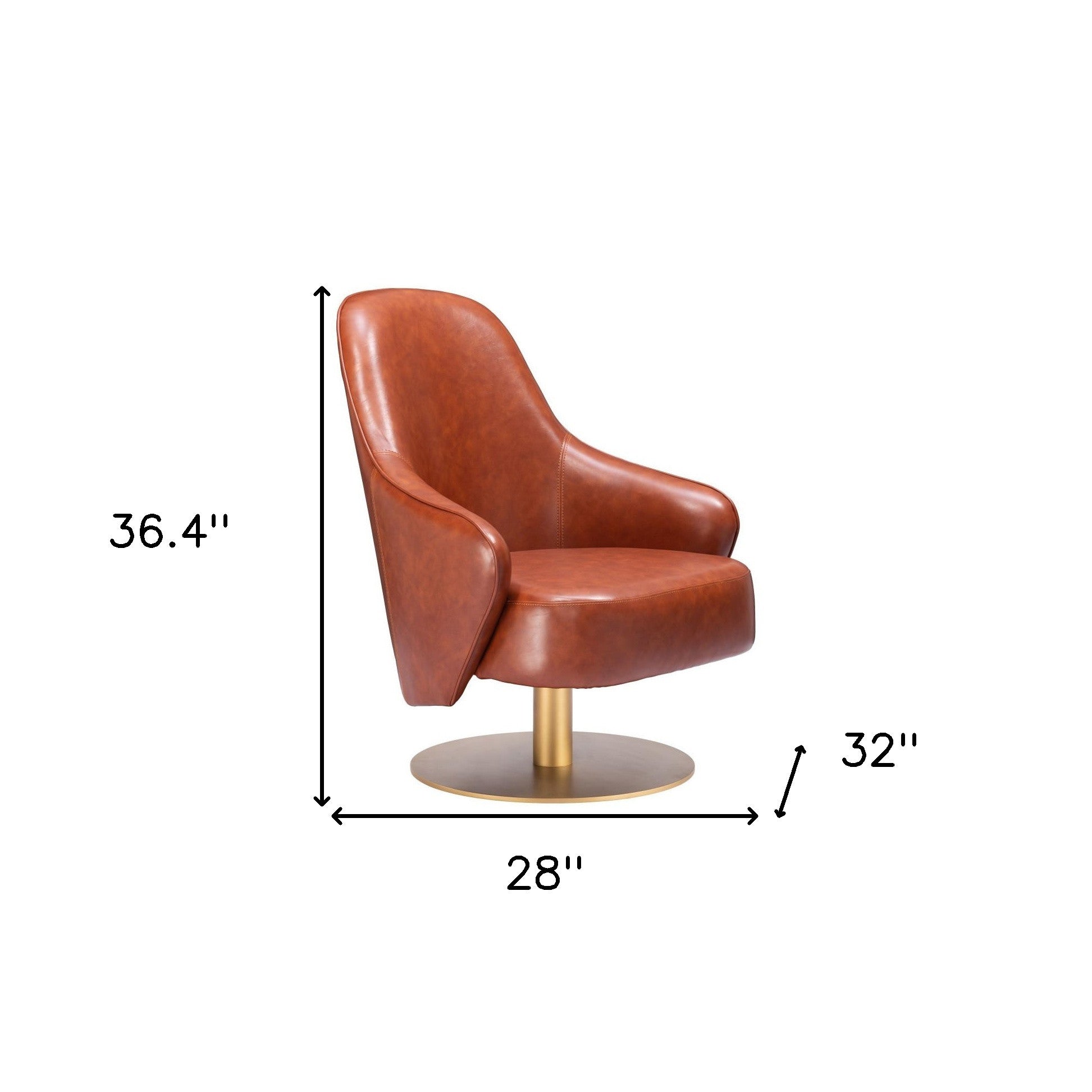 28" Brown And Gold Faux Leather And Faux Leather Swivel Arm Chair-6