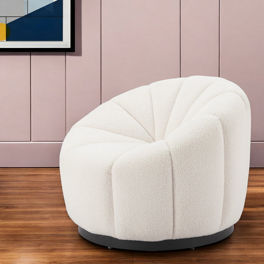 36" Cream And Black Faux Shearling And Upholstered Barrel Chair-0