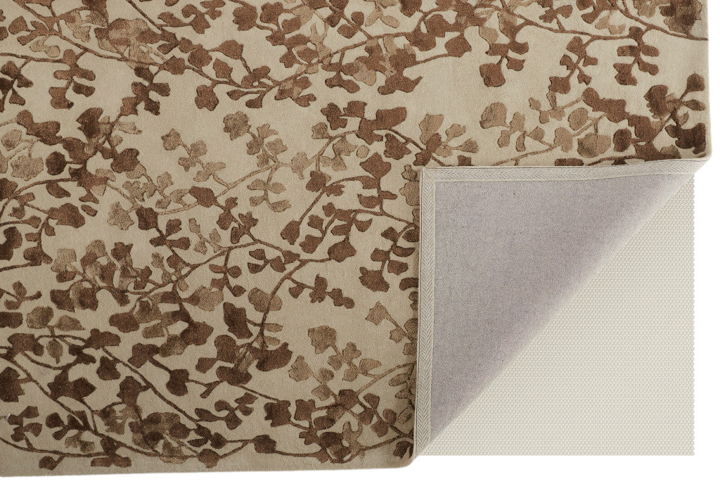 10' X 14' Taupe and Brown Floral Hand Tufted Area Rug-3