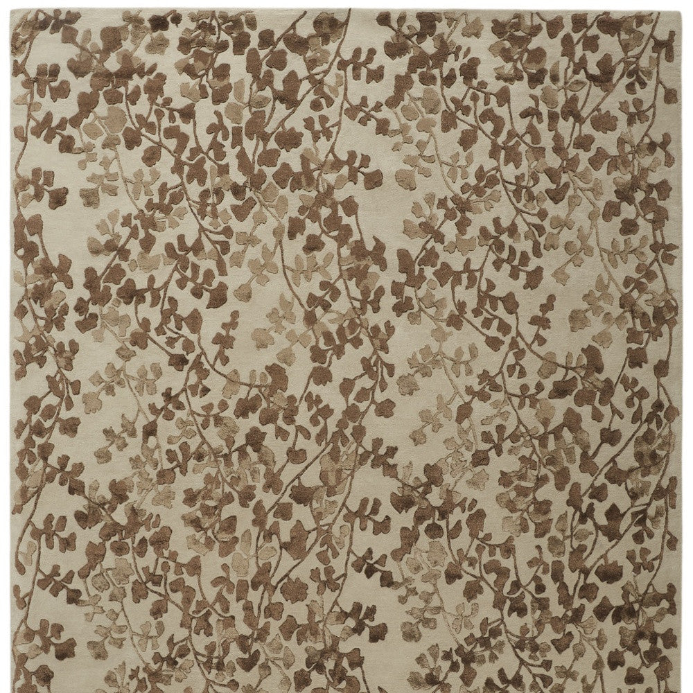 10' X 14' Taupe and Brown Floral Hand Tufted Area Rug-2
