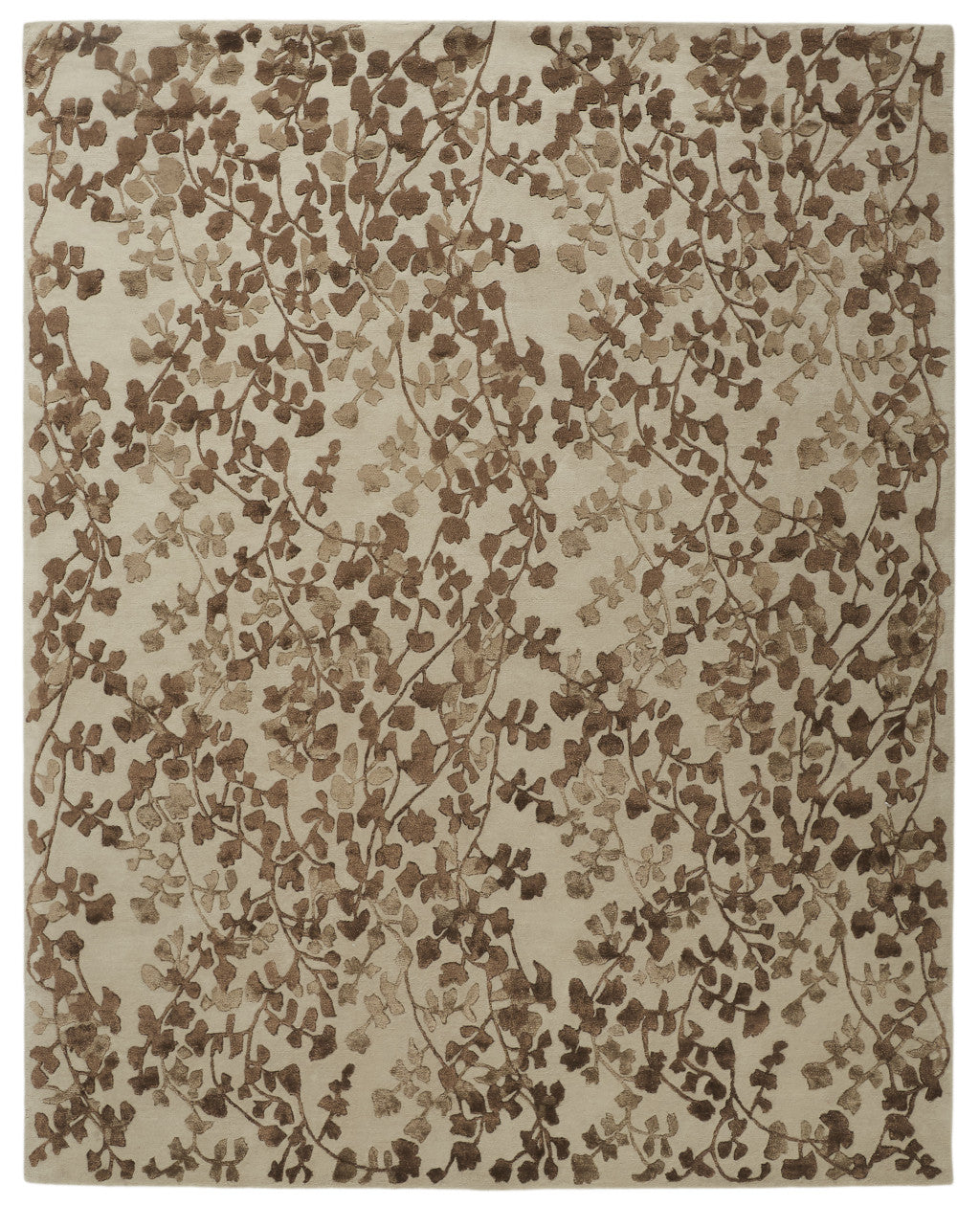 10' X 14' Taupe and Brown Floral Hand Tufted Area Rug-0