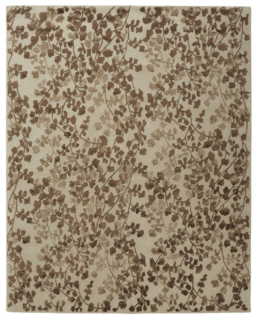 10' X 14' Taupe and Brown Floral Hand Tufted Area Rug-0