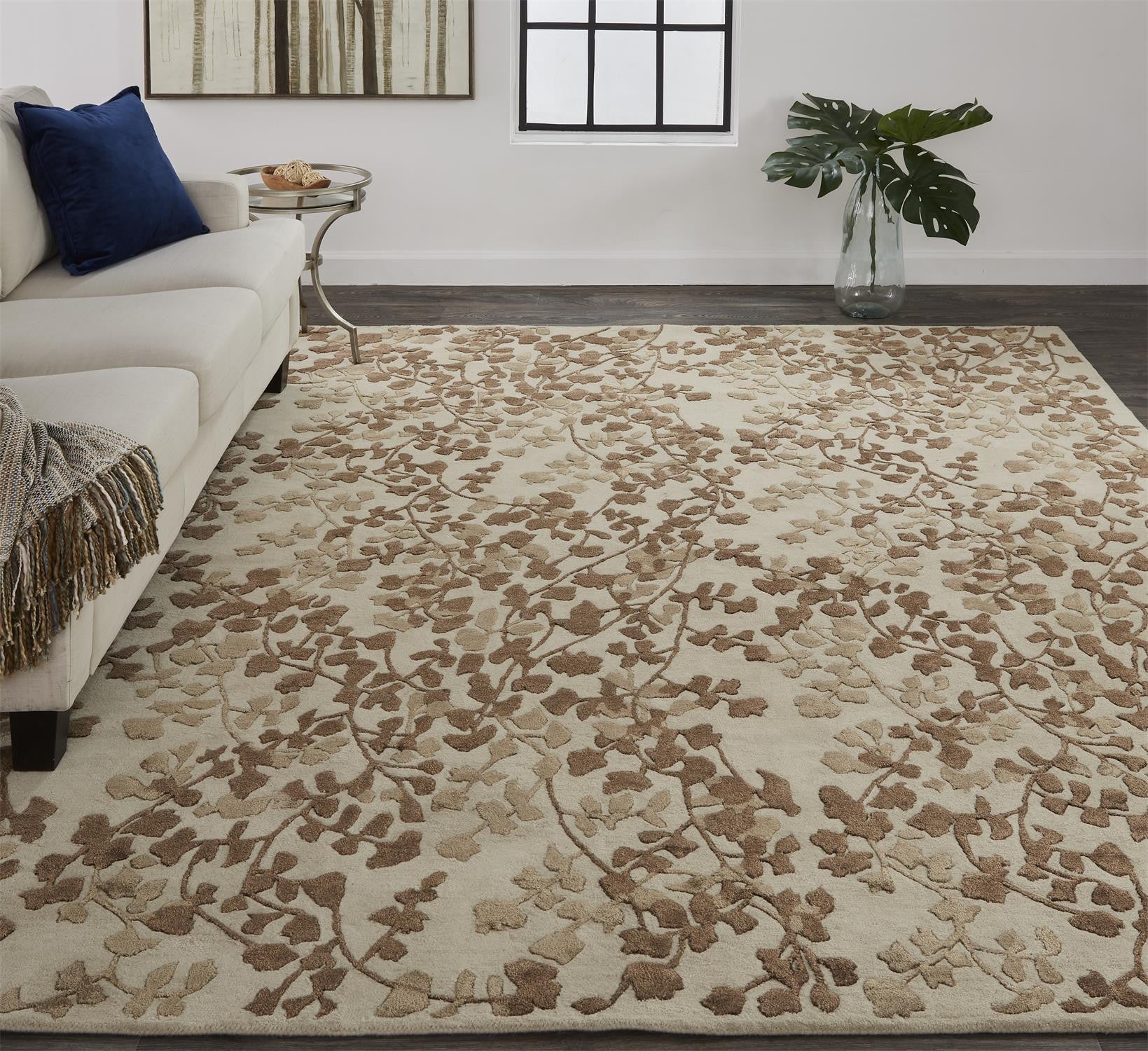 10' X 14' Taupe and Brown Floral Hand Tufted Area Rug-7