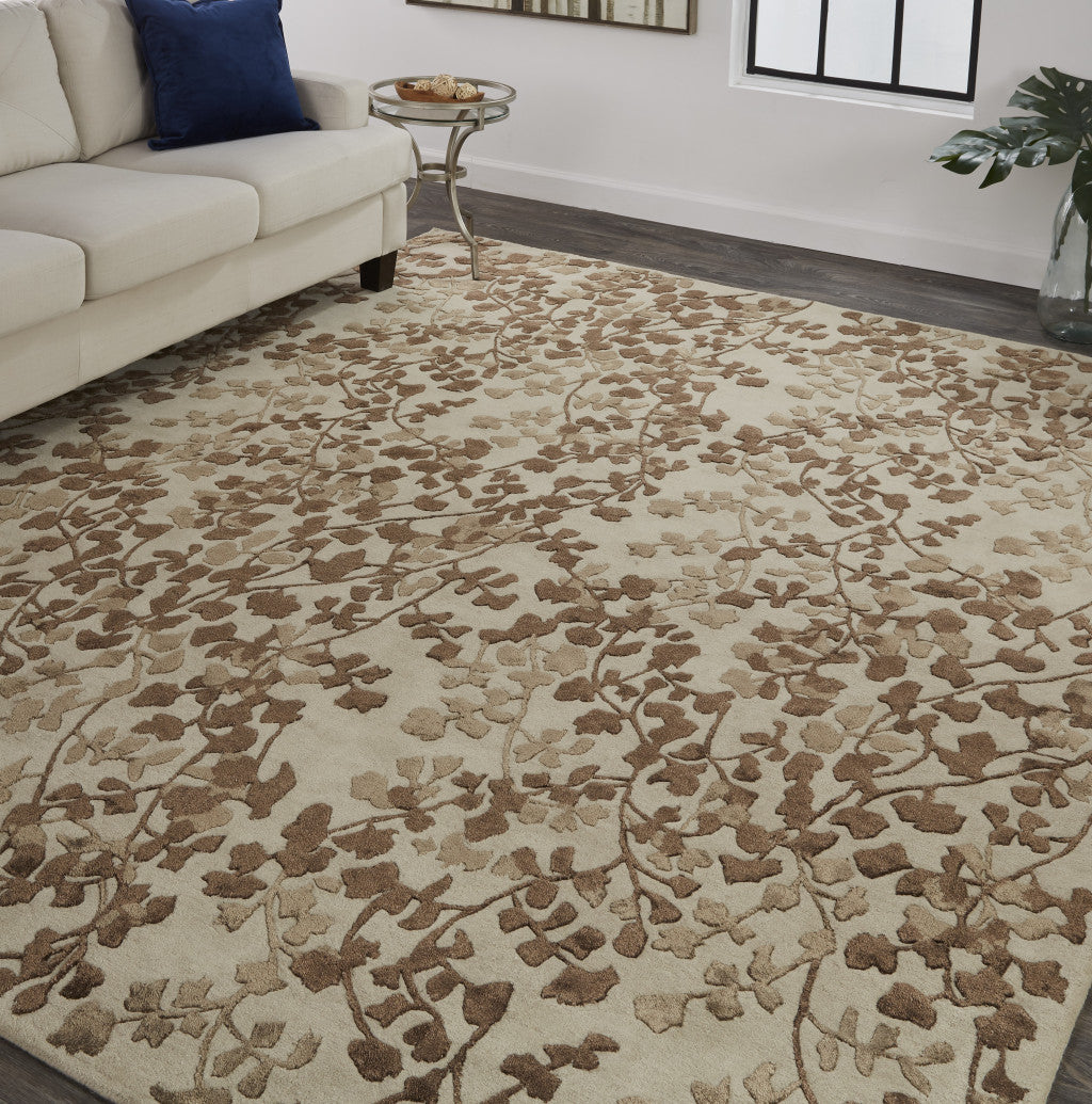 10' X 14' Taupe and Brown Floral Hand Tufted Area Rug-8