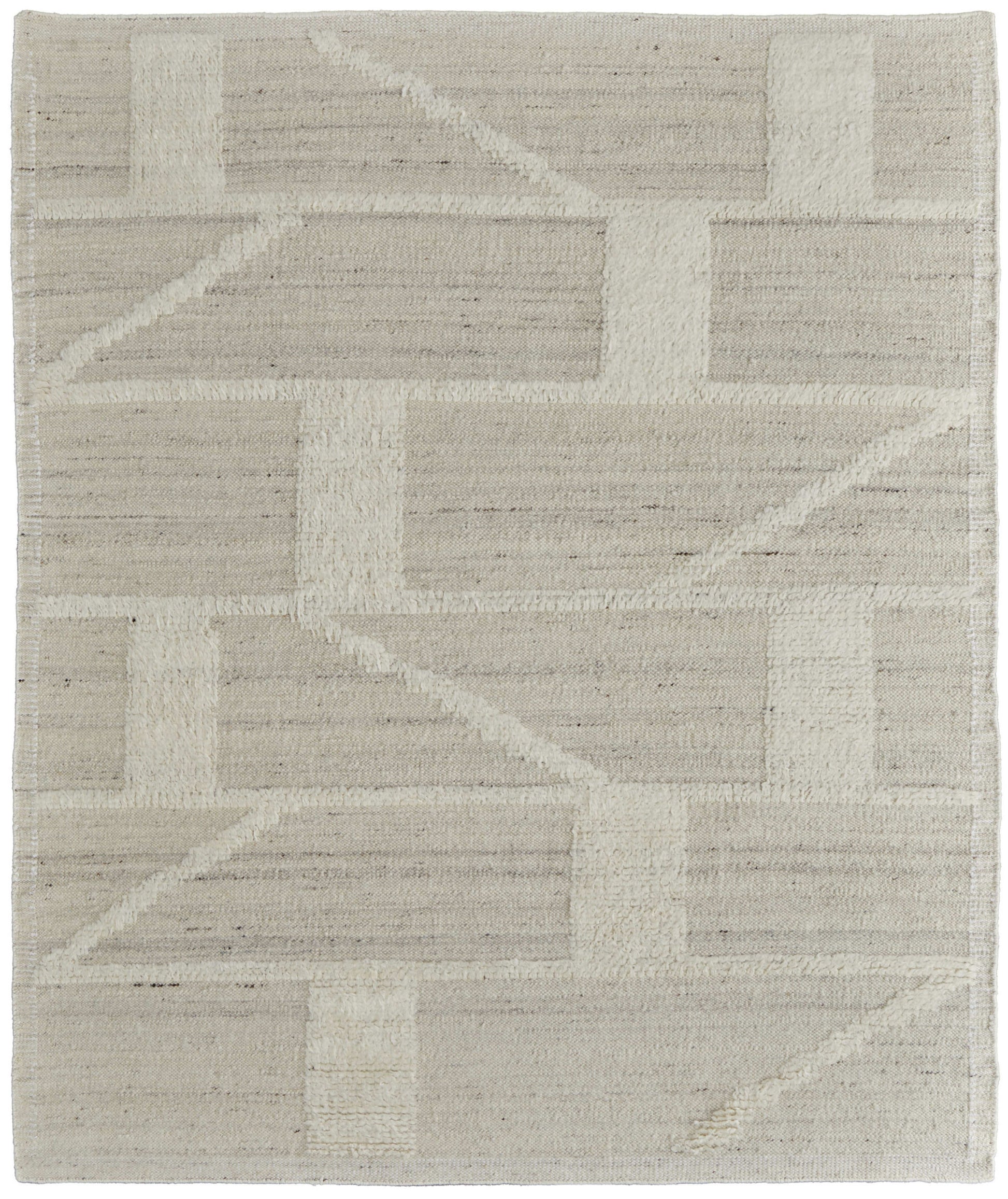 8' X 12' Tan and Ivory Wool Geometric Hand Woven Area Rug-1