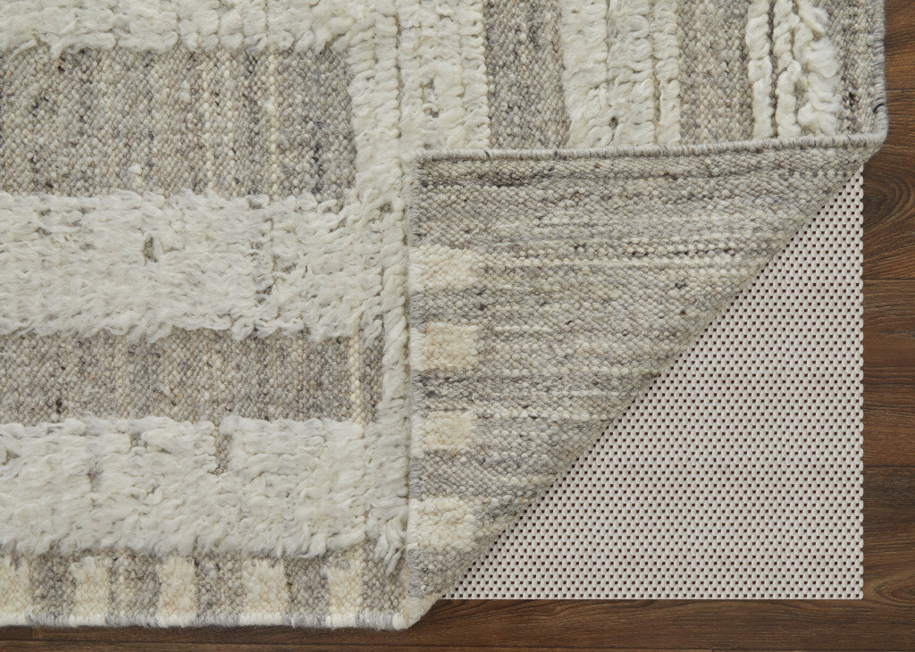 8' X 12' Gray and Ivory Wool Geometric Hand Woven Area Rug-4