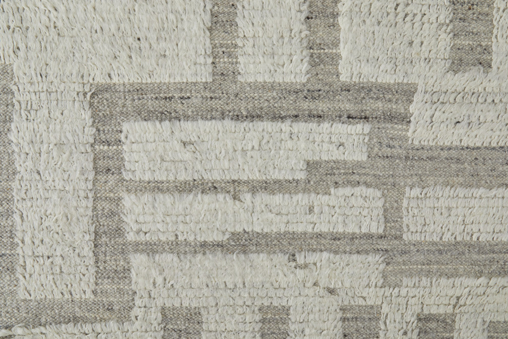 8' X 12' Gray and Ivory Wool Geometric Hand Woven Area Rug-5