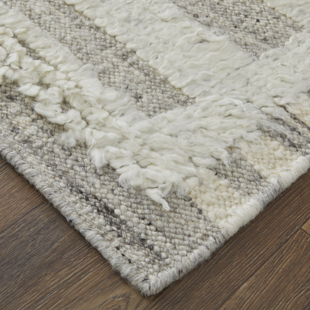 8' X 12' Gray and Ivory Wool Geometric Hand Woven Area Rug-8