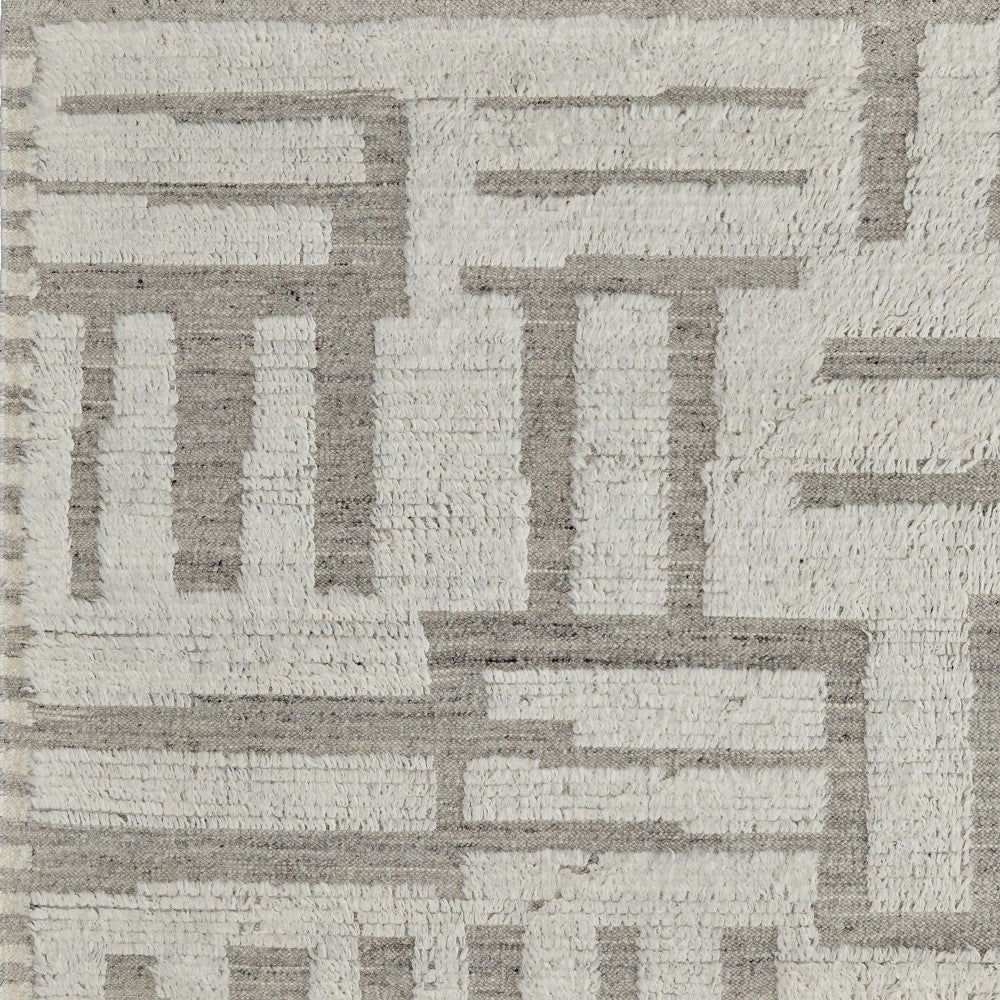 8' X 12' Gray and Ivory Wool Geometric Hand Woven Area Rug-7