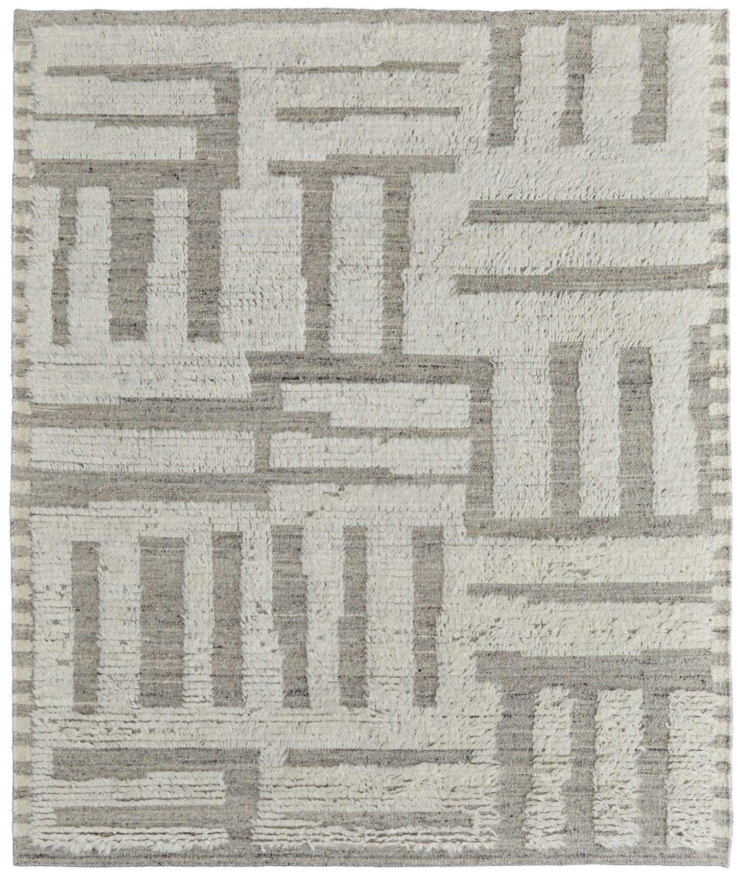 8' X 12' Gray and Ivory Wool Geometric Hand Woven Area Rug-0