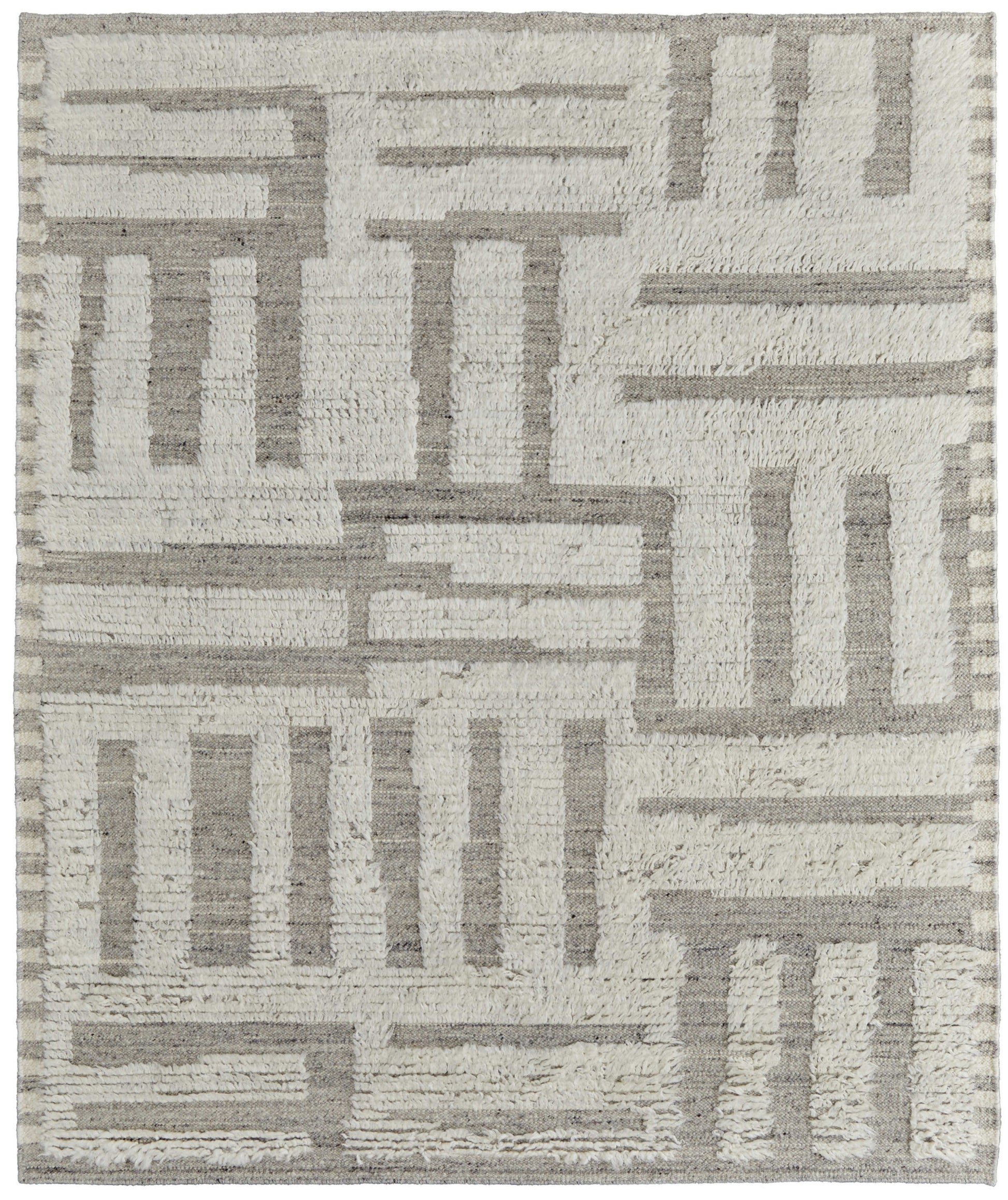 8' X 12' Gray and Ivory Wool Geometric Hand Woven Area Rug-0