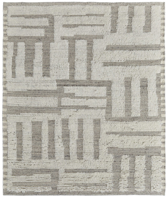 8' X 12' Gray and Ivory Wool Geometric Hand Woven Area Rug-0