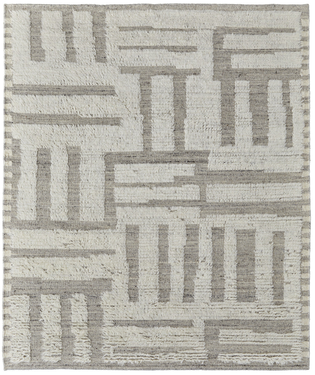 8' X 12' Gray and Ivory Wool Geometric Hand Woven Area Rug-2