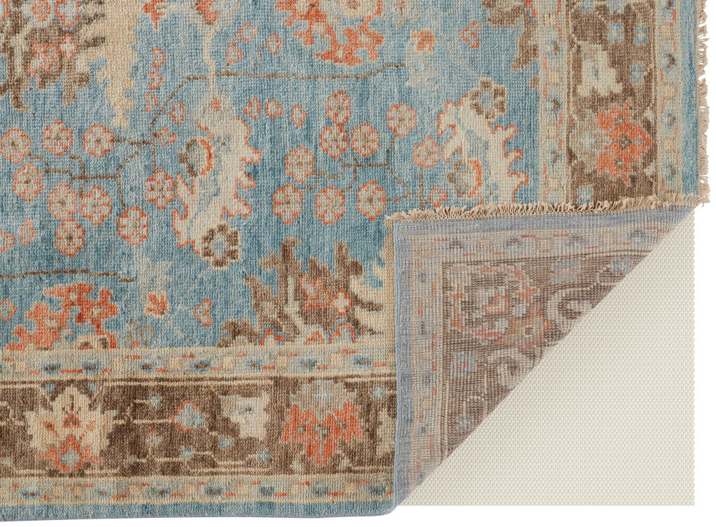 12' X 15' Brown and Blue Wool Oriental Hand Knotted Area Rug-6