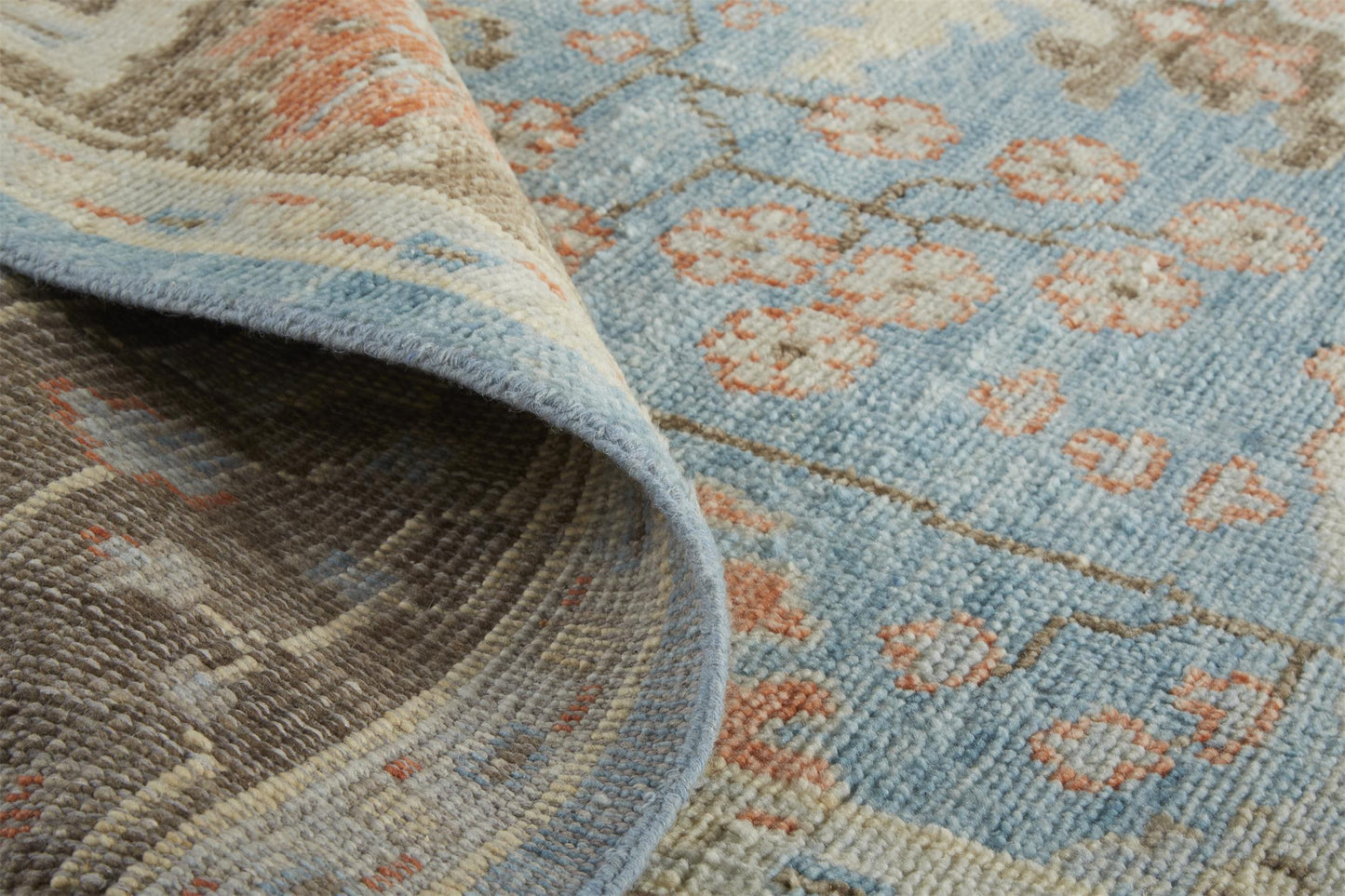 12' X 15' Brown and Blue Wool Oriental Hand Knotted Area Rug-7
