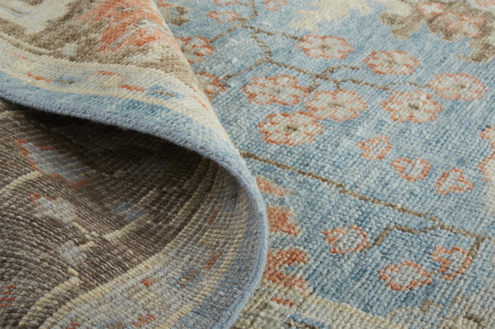 12' X 15' Brown and Blue Wool Oriental Hand Knotted Area Rug-7